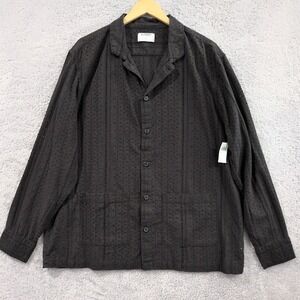 Old Navy Button-Front Eyelet Shirt Long Sleeve Pockets Mens XL Black Resort Wear